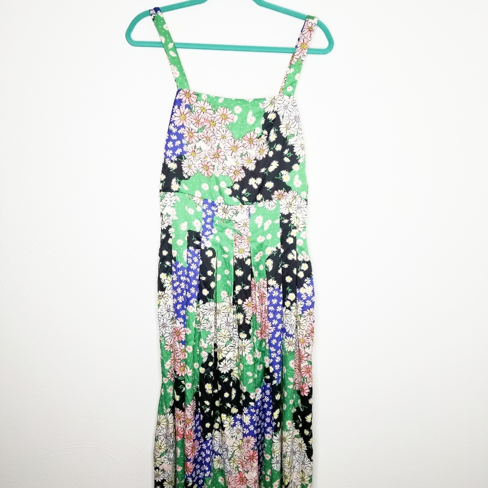 En Saison patchwork print midi pleated dress S
